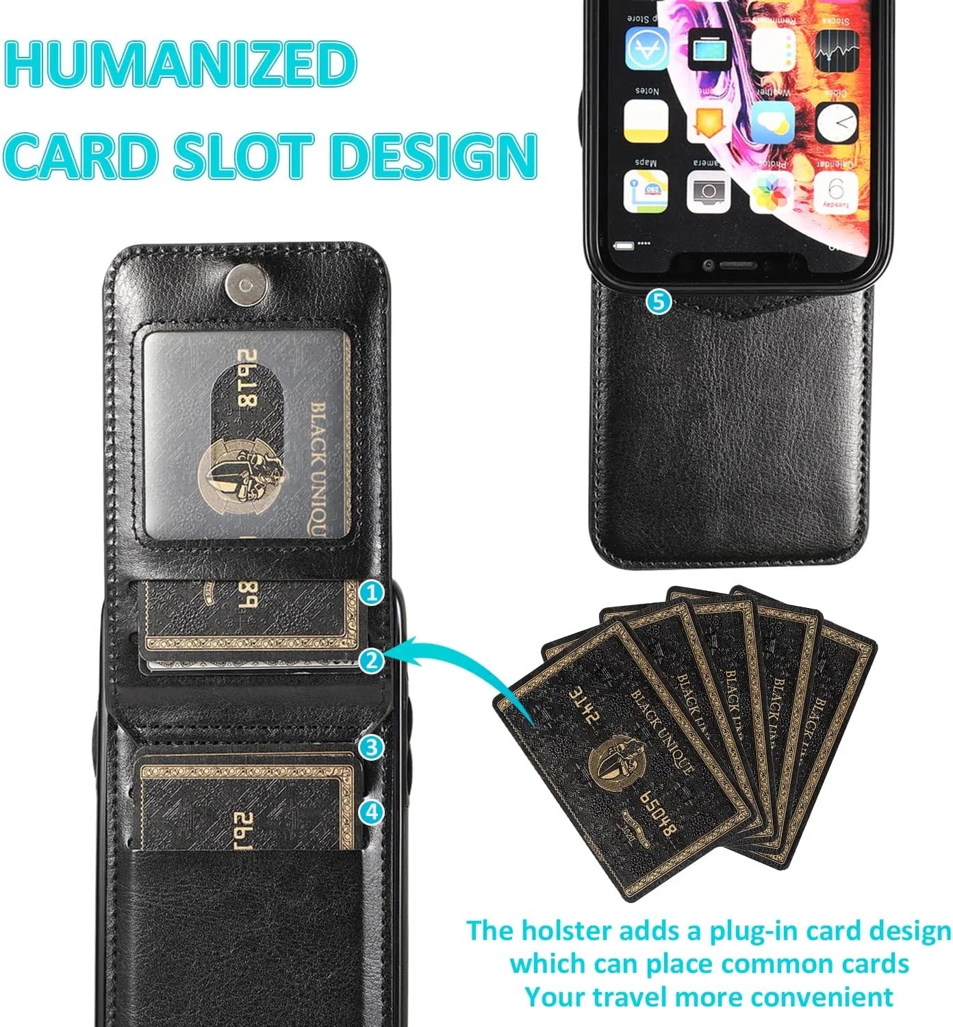 Wallet Case for Apple Iphone 15 plus Leather Wallet Card Holder Case, Built in Kickstand with 6 Card Slots Holder for Apple Iphone 15 Plus, Black
