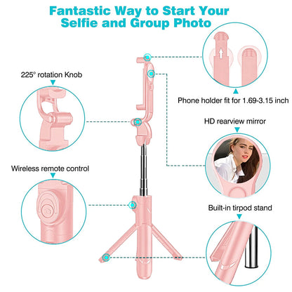 Accreate Bluetooth Selfie Stick, Extendable Tripod, Wireless Remote