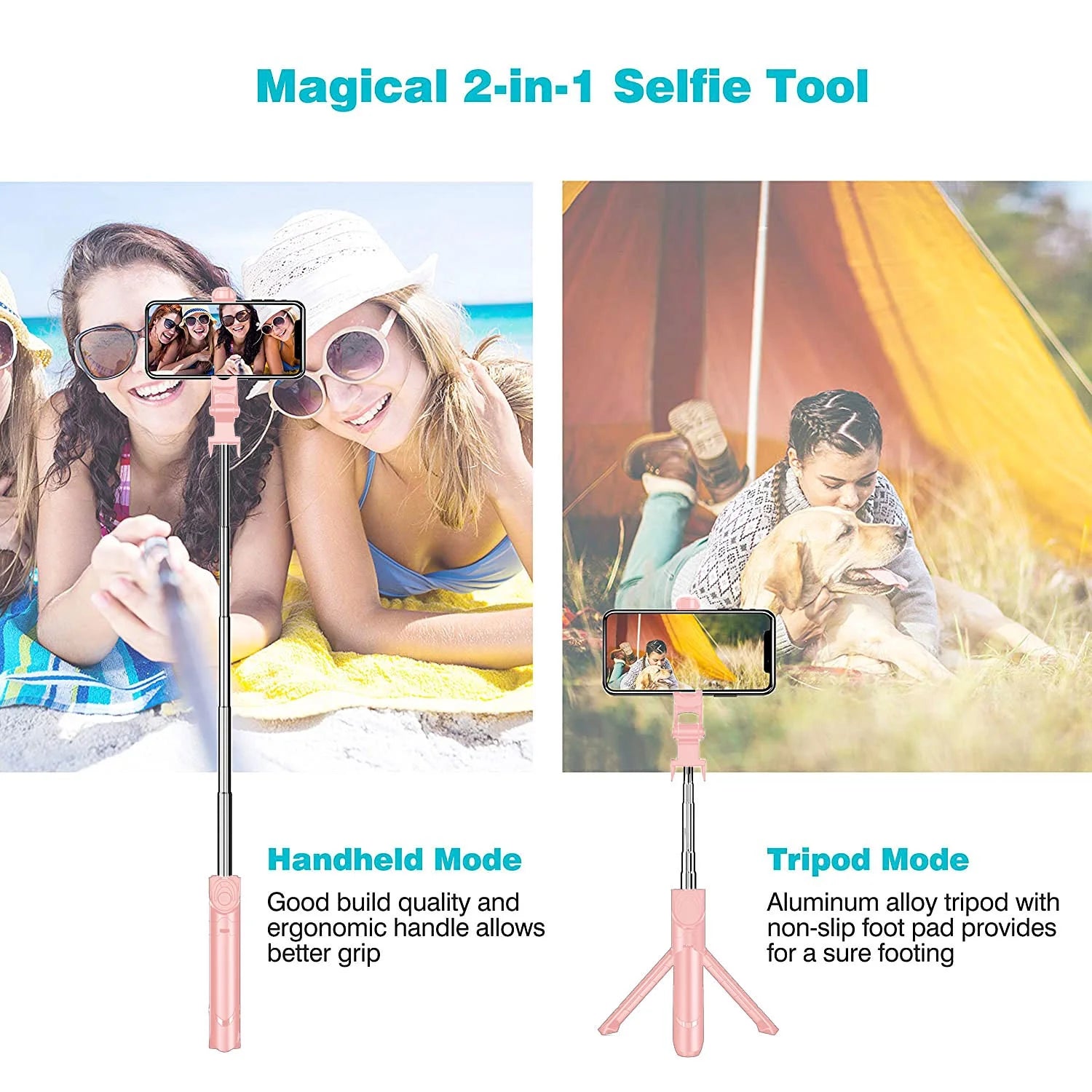 Accreate Bluetooth Selfie Stick, Extendable Tripod, Wireless Remote
