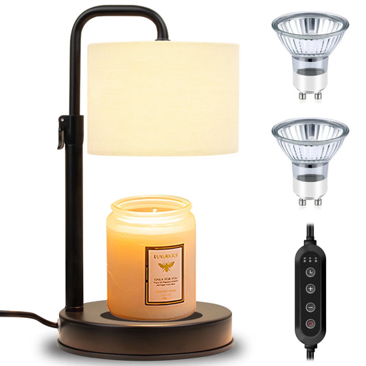 Candle Warmer Lamp with Timer, Dimmable,Adjustable Height Wax Warmer Lamp with 2*50W Bulbs, House Warming Gifts for Mom Friend Bedroom Home Decor