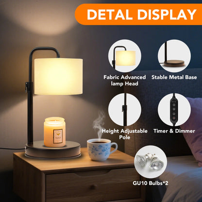 Candle Warmer Lamp with Timer, Dimmable,Adjustable Height Wax Warmer Lamp with 2*50W Bulbs, House Warming Gifts for Mom Friend Bedroom Home Decor
