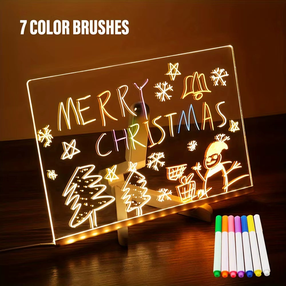 LED Note Board Night Light with Colorful 7 Pens DIY Acrylic Message Board Erasable Painting Drawing Board for Kids Birthday Gift
