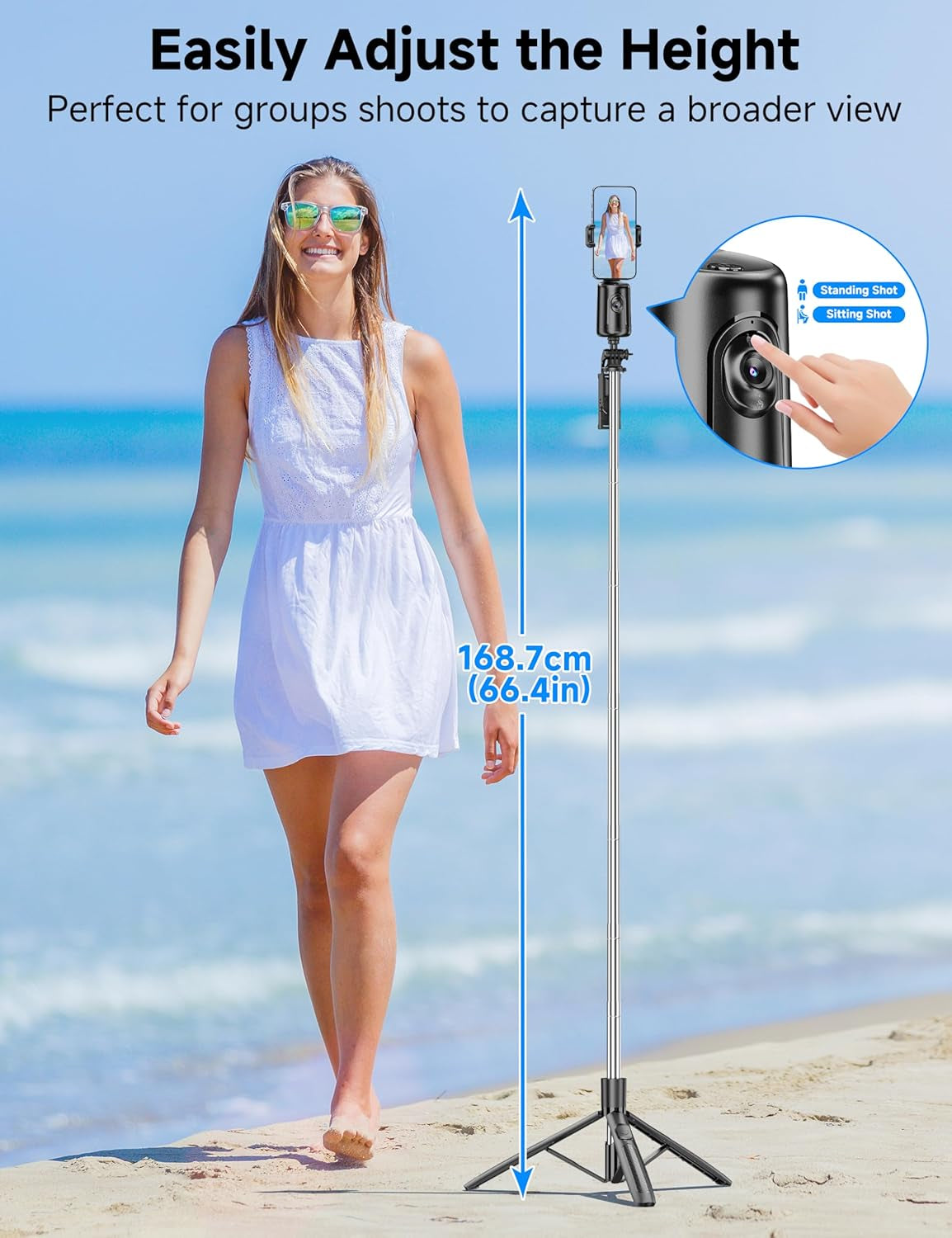 66" Auto Face Tracking Tripod for Iphone, 360° Rotation Face Body Phone Tripod Stand with Remote, Smart Shooting Holder Camera Selfie Stick for Tiktok Vlog Video Recording, Gesture Control, No App