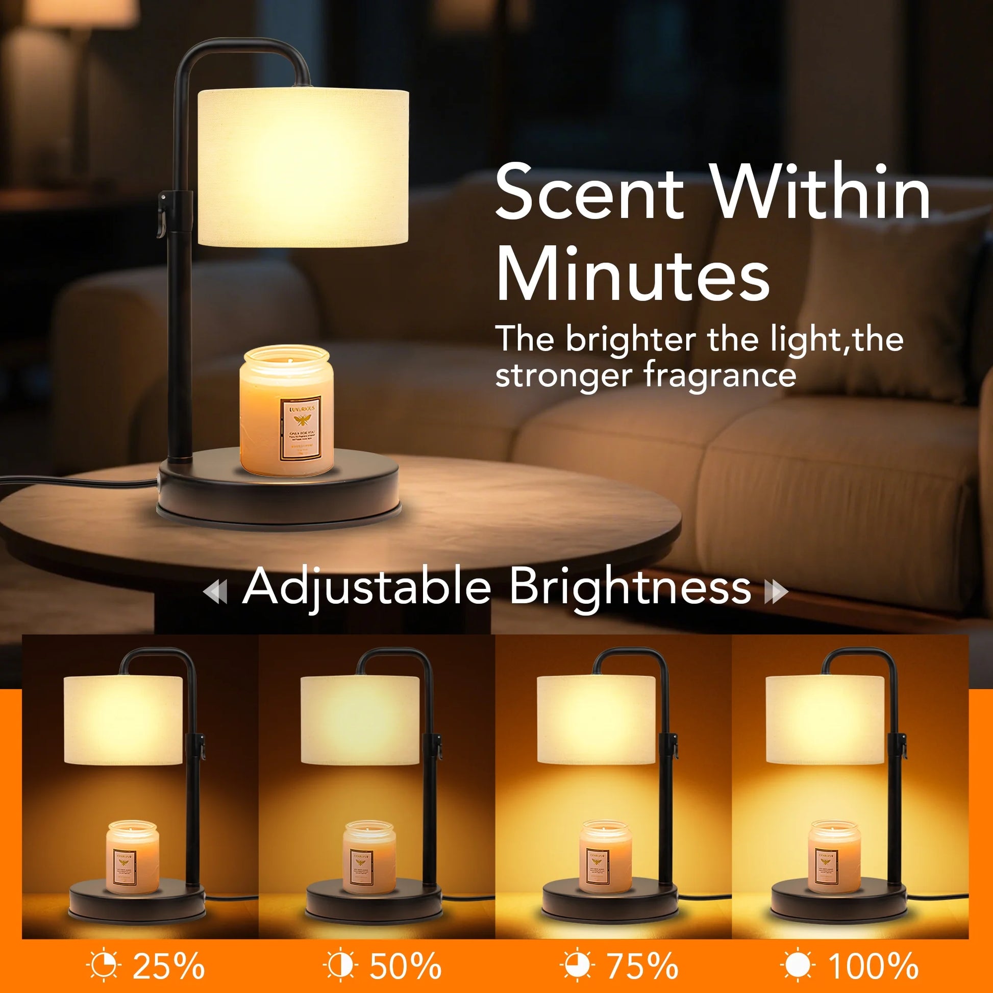 Candle Warmer Lamp with Timer, Dimmable,Adjustable Height Wax Warmer Lamp with 2*50W Bulbs, House Warming Gifts for Mom Friend Bedroom Home Decor
