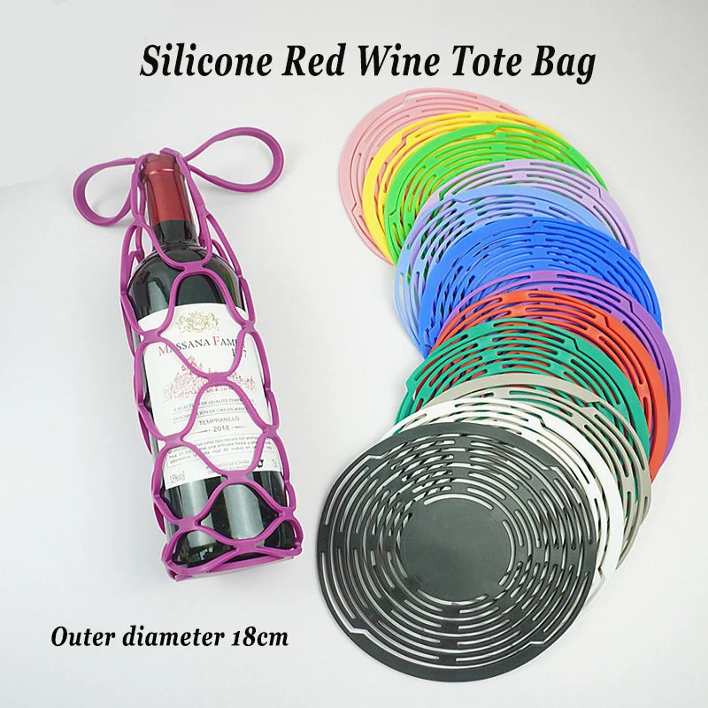 Washable Silicone Wine Bottle Storage Bag Reusable Water Bottle Tote Bags Cup Mat Wine Bottle Mesh Basket for Picnic Organizer