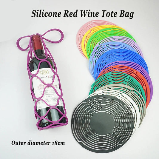 Washable Silicone Wine Bottle Storage Bag Reusable Water Bottle Tote Bags Cup Mat Wine Bottle Mesh Basket for Picnic Organizer