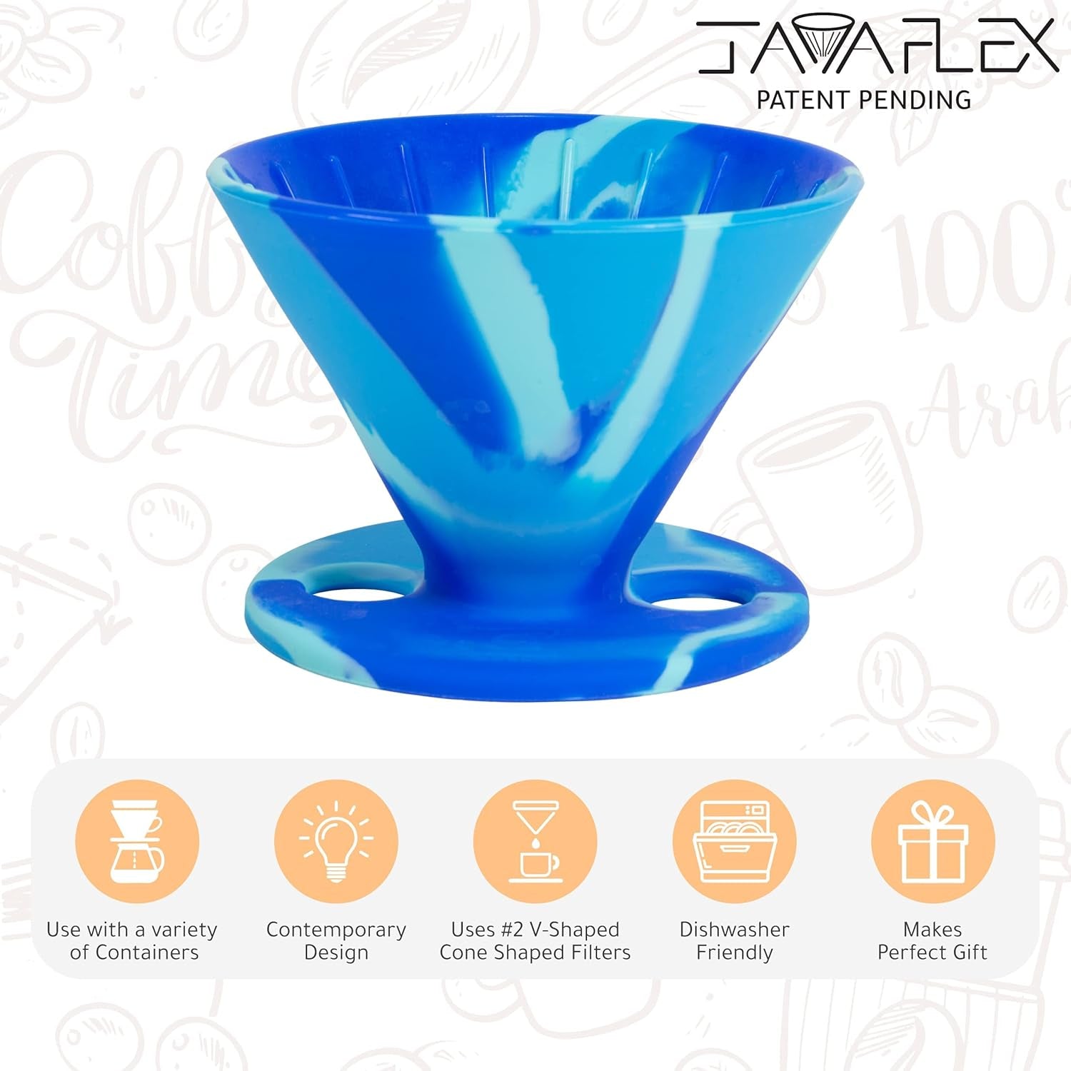 the Original Javaflex Premium Foldable Silicone Pour over Coffee Maker and Storage Pouch. Uses #2 V60 Cone Coffee Filters