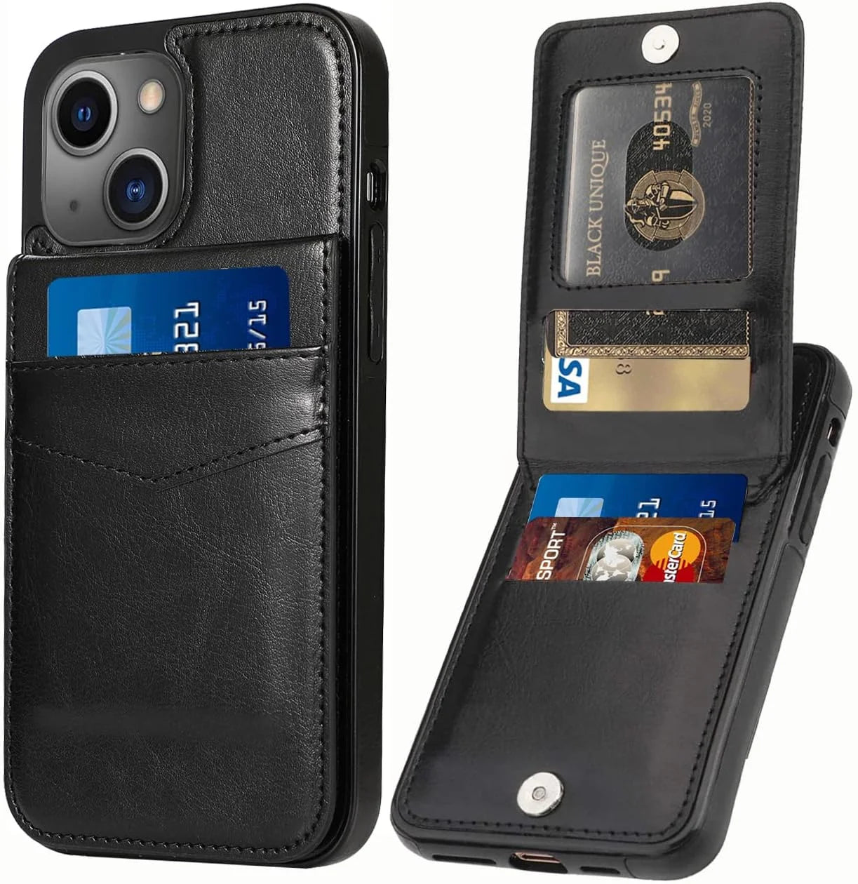 Wallet Case for Apple Iphone 15 plus Leather Wallet Card Holder Case, Built in Kickstand with 6 Card Slots Holder for Apple Iphone 15 Plus, Black