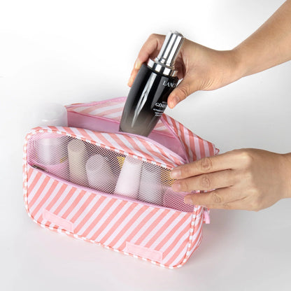 Portable Travel Toiletry Bag Travel Home Organizer Carry Cosmetic Makeup Bag, Wash Organizer Storage Handbag Pouch Bag, Pink Stripe