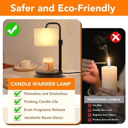 Candle Warmer Lamp with Timer, Dimmable,Adjustable Height Wax Warmer Lamp with 2*50W Bulbs, House Warming Gifts for Mom Friend Bedroom Home Decor