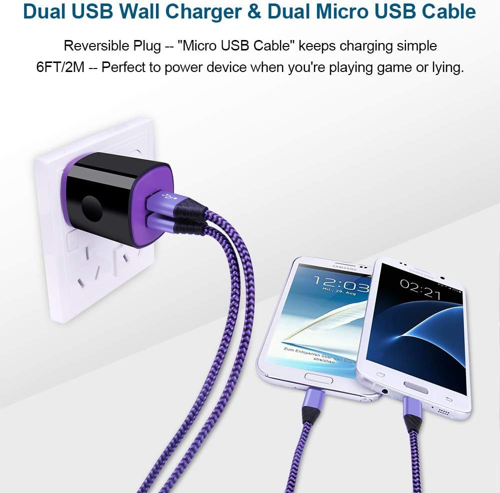 Samsung Dual USB Wall Charger with Micro USB Cable for Galaxy J7V/J8, J7 Crown/Prime/Star/Sky Pro/Refine, S7/S6 Plus/Edge/Active