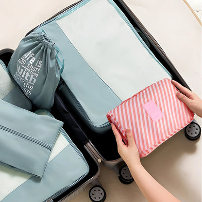 Portable Travel Toiletry Bag Travel Home Organizer Carry Cosmetic Makeup Bag, Wash Organizer Storage Handbag Pouch Bag, Pink Stripe