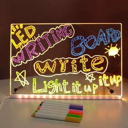 LED Note Board Night Light with Colorful 7 Pens DIY Acrylic Message Board Erasable Painting Drawing Board for Kids Birthday Gift